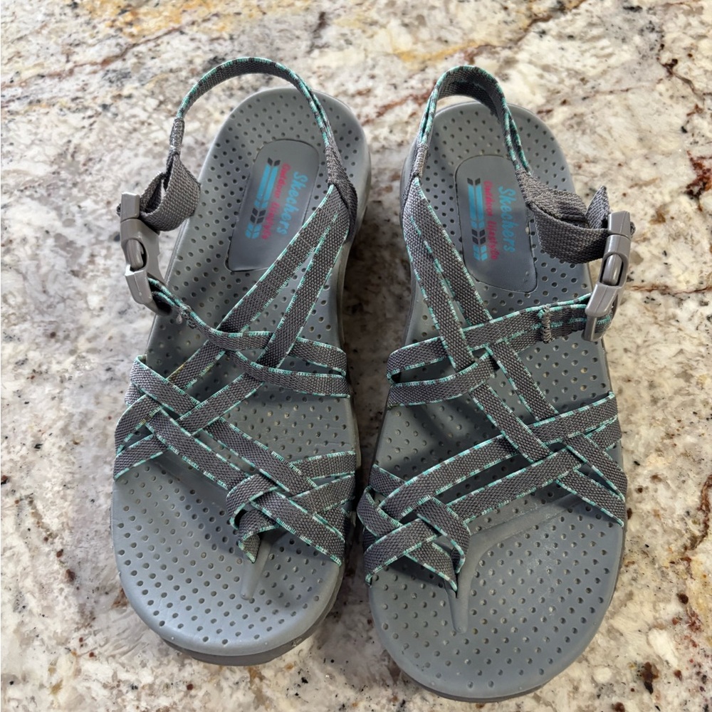 Skechers Gray and Teal Strappy Sandals